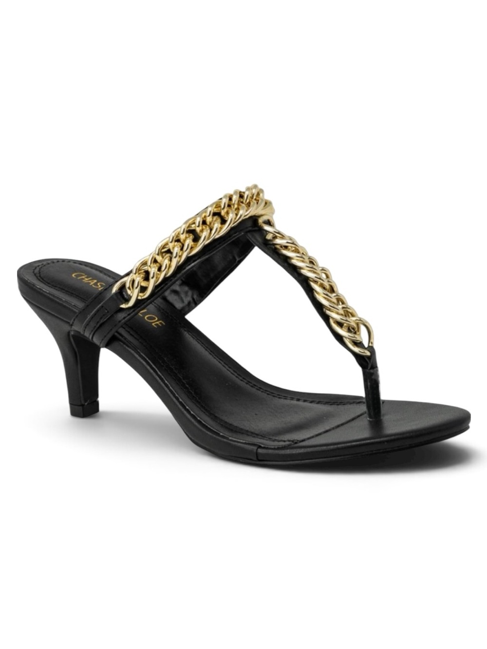 Chase + Chloe Alisha Heeled Sandal with Gold Chain Accent - Size 7